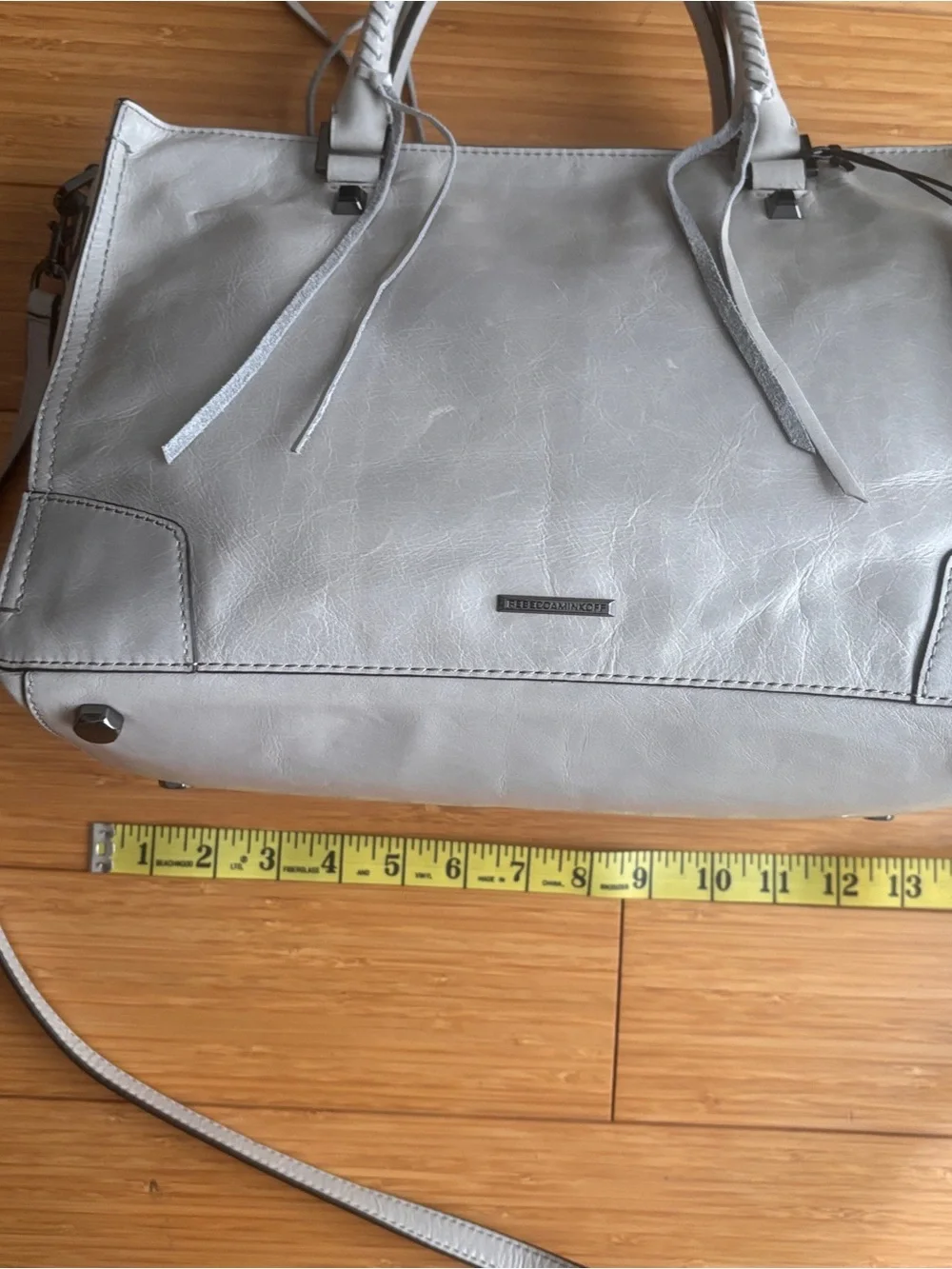 Rebecca Minkoff regan putty gray leather satchel purse new
